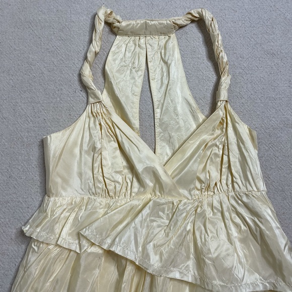 NEW Calypso St Barth Juno Pastel Butter Yellow Silk Ruffle Mini Dress XS - Picture 2 of 5